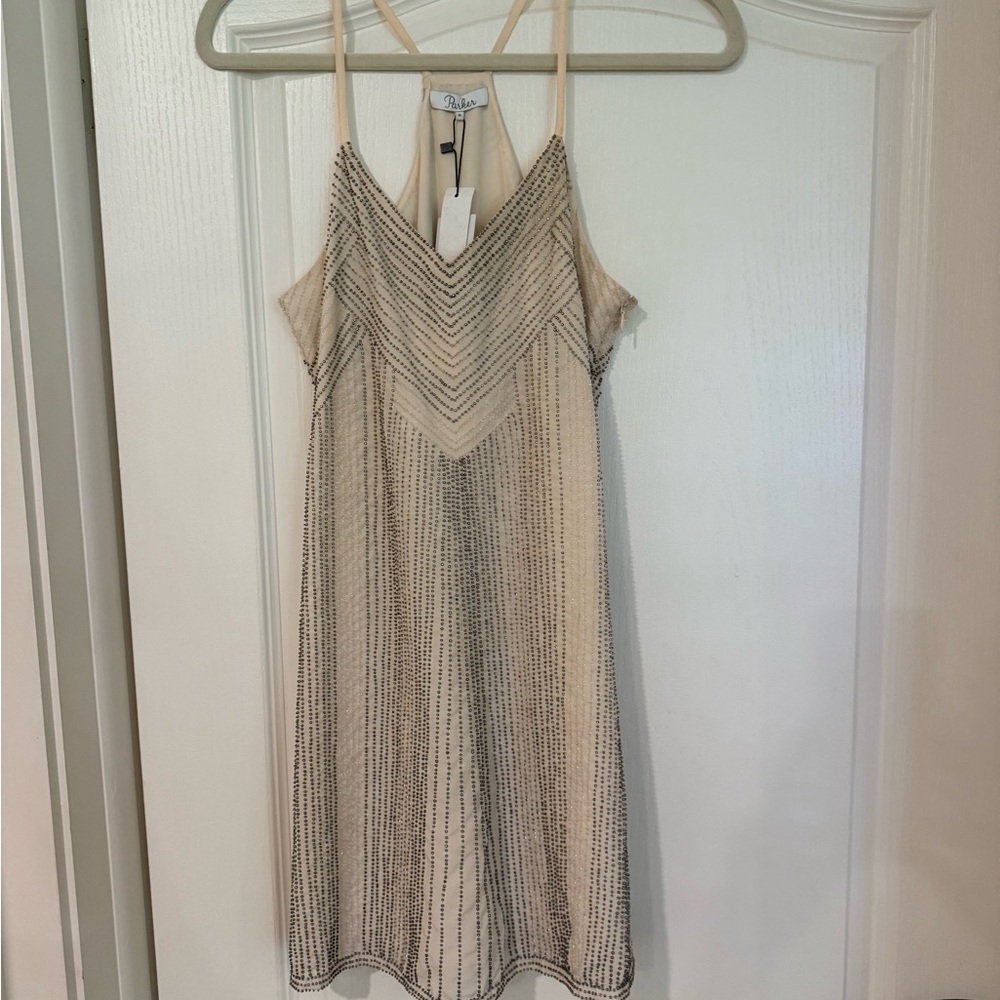 Parker Cream and Black Backless Dress